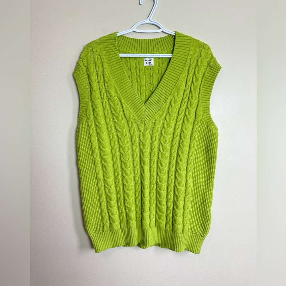 Sunday Best Lime Green Cable Knit V-Neck Sweater Vest